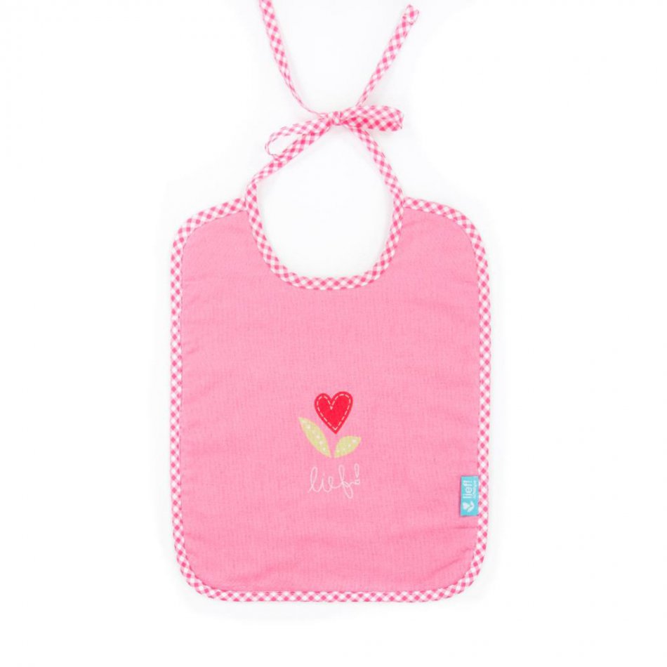 Lief! Slabbetje met koordjes Girl, uni roze, 35x27 cm